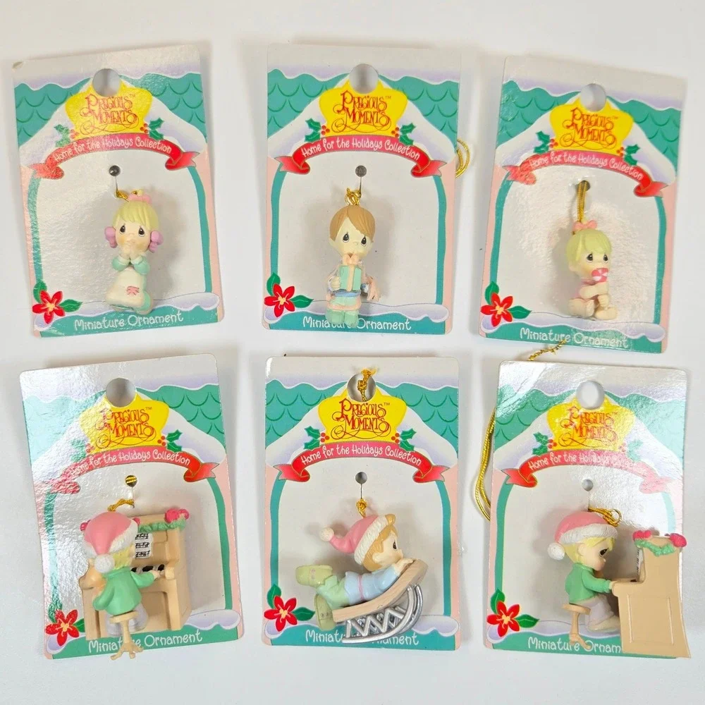 Vtg Precious Moments 1996 Home for the Holidays Miniature Ornament Set Lot of 6